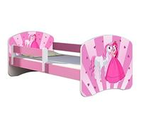 ACMA lit d'adolescent lit d'enfant lit junior set complet avec matelas sommier à lattes et protection antichute rose 08 Princess 160x80