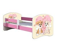 ACMA lit d'adolescent lit d'enfant lit junior set complet avec matelas sommier à lattes et protection antichute rose 12 chiots 160x80