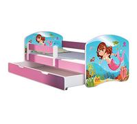 ACMA lit d'adolescent lit d'enfant lit junior set complet avec matelas sommier à lattes et protection antichute rose 09 sirène 160x80 + coffre de lit