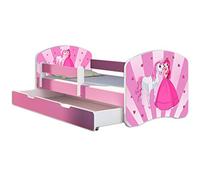 ACMA lit d'adolescent lit d'enfant lit junior set complet avec matelas sommier à lattes et protection contre les chutes rose 08 Princess 180x80 + coffre de lit