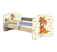 ACMA lit d'adolescent lit d'enfant lit junior set complet avec matelas sommier à lattes et protection contre les chutes Sonoma 11 chiot 140x70