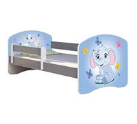 ACMA lit d'adolescent lit d'enfant lit junior set complet avec matelas sommier à lattes et protection antichute gris 26 éléphant 180x80