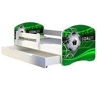 ACMA lit d'adolescent lit d'enfant lit junior set complet avec matelas sommier à lattes et protection antichute blanc 14 Goal ! !! 160x80 + coffre de lit