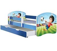 ACMA lit d'adolescent lit d'enfant lit junior set complet avec matelas sommier à lattes et antichute bleu 13 footballeur 160x80 + coffre de lit