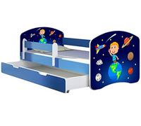 ACMA lit d'adolescent lit d'enfant lit junior set complet avec matelas sommier à lattes et protection antichute bleu 22 Kosmos 160x80 + coffre de lit