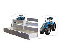 ACMA Lit d'adolescent Lit d'enfant Lit junior Set complet avec matelas Sommier à lattes et protection antichute Gris 42 Tracteur 180x80 + coffre de lit