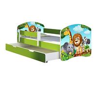 ACMA Lit Enfant Junior TIROIR Matelas sommier Gratuite Vert Meubles pour Enfants II (02 Petits Animaux, 140 x 70 cm + tiroir)