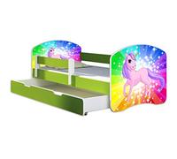 ACMA Lit Enfant Junior TIROIR Matelas sommier Gratuite Vert Meubles pour Enfants II (18 Poney Arc-en-Ciel, 140 x 70 cm + tiroir)