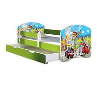 ACMA Lit Enfant Junior TIROIR Matelas sommier Gratuite Vert Meubles pour Enfants II (36 Sapeurs Pompiers, 160 x 80 cm + tiroir)