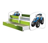ACMA Lit Enfant Junior TIROIR Matelas sommier Gratuite Vert Meubles pour Enfants II (42 Tracteur, 140 x 70 cm + tiroir)