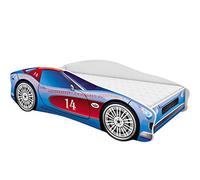 ACMA Lit Voiture Enfant 160x80 cm Modèle 2 avec Matelas et Sommier à Lattes - Lit Junior Voiture pour Garçon, Lit Enfant Design Voiture pour Chambre d’Enfant avec Barrière de Sécurité