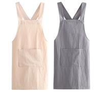 ACMEDE Tablier de Cuisine femme avec Bretelles Croisees Bavoir Couleur Unie Style Japonais, Lot de 2 Tabliers femmes de coton avec de grandes poches pour Chef Jardinage Fleuriste
