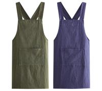 ACMEDE Tablier de Cuisine femme avec Bretelles Croisees Bavoir Couleur Unie Style Japonais, Lot de 2 Tabliers femmes de coton avec de grandes poches pour Chef Jardinage Fleuriste