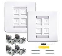 Acmerota CAT6 Prise Murale RJ45 CAT6 Prise Réseau Installation Encastrée 4 ports CAT6 prise Ethernet plaque frontale RJ45 prise murale quadruple 4 ports Ethernet prise murale câble réseau 86 mm