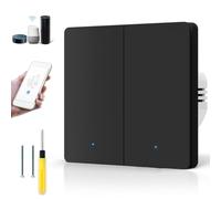 Acmerota Interrupteur mural intelligent ZigBee Interrupteur d'éclairage intelligent Fil neutre requis, interrupteur d'éclairage télécommandé 2 groupes compatible avec Alexa et Google Home (noir)