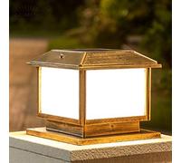 ACMHNC Lampe Extérieur Solaire Avec Télécommande, Lampadaire De Jardin Vintage,Lampes De Poteau Carré Au Look Antique,IP54 Lampe Pilier Borne Exterieur Rétro Aluminium,3 Couleur, Minuterie,L/brown