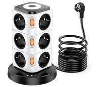Acodot Multiprise Electrique, 12 Compartiments Multiprise avec USB, Multi Prise de Protection Contre Les Surtensions Tower avec 4 Interrupteurs, Veilleuse Design Originale et USB-A, USB-C Câble 3M