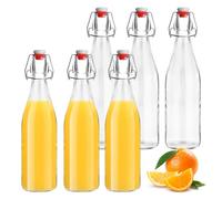 ACOMTUO Lot de 6 Bouteille Verre 500ml, Bouteille en Verre avec Bouchon Mécanique 500ml, Bouteille en Verre avec Bouchon, Bouteille Vide Verre pour Liqueurs, Huile, Vinaigrette, Bière, Jus, sirop