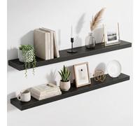 Acovy Étagère Murale en Bois, Version Extra résistante, Longueur 120 cm, Tablette Murale pour Salon, Salle de Bain, Chambre, Cuisine, Noir, Lot de 2
