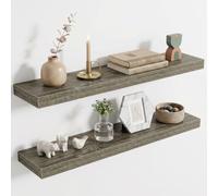 Acovy Étagère Murale en Bois, Version Extra résistante, Longueur 80 cm, Tablette Murale pour Salon, Salle de Bain, Chambre, Cuisine, chêne Gris, Lot de 2