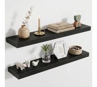 Acovy Étagère Murale en Bois, Version Extra résistante, Longueur 80 cm, Tablette Murale pour Salon, Salle de Bain, Chambre, Cuisine, Noir, Lot de 2