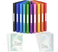 ACROPAQ- 10 Classeur 2 anneaux A4 Dos 2,5 cm- Inclus 10 Pochettes Document 25 Pochettes Plastiques Perforées et 12 Étiquettes- ARC