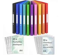 ACROPAQ - 10 x Classeur souple A4 | 2 anneaux | Incl. 10 x Pochette document, 25 x Pochettes plastiques et 12 x Étiquettes de dos, Dos 2,5 cm, Couleur Arc en ciel de la collection Nature - Classeurs