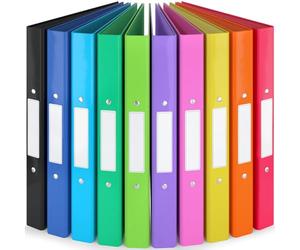 ACROPAQ 10x Slim Classeurs à anneaux - Classeur A4 disponibles en 10 couleurs vives avec 2 anneaux, Etiquettes pour le dos incluses, Classeurs slim 200 feuilles, Largeur du dos 4 cm - Multicolore
