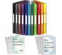 ACROPAQ - 12 x Classeur souple A4 | 2 anneaux | Incl. 10 x Pochette document, 25 x Pochettes plastiques et 12 x Étiquettes de dos, Dos 2,5 cm,"Arc de Couleur" la collection Nature - Classeurs, Farde