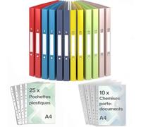 ACROPAQ - 12 x Classeur souple A4 | 2 anneaux | Incl. 10 x Pochette document, 25 x Pochettes plastiques et 12 x Étiquettes de dos, Dos 2,5 cm, Couleur Été de la collection Nature - Classeurs, Farde