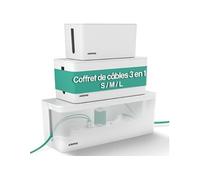 ACROPAQ 3 Boite cache cable - 3 Boite rangement cable 3 en 1- 3 tailles (S, M, L) - Cache multiprise - ABS - Blanc