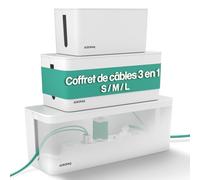 ACROPAQ Boîte Cache Câble - 3-in-1 Set, Grande (40,6 x 15,6 x 13,4 cm), Moyenne (32 x 13,2 x 12,7 cm), Petite (23,5 x 12 x 11,5 cm), Plastique, Blanc - Cache multiprise