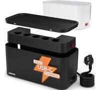 ACROPAQ Boite Cache Cable Cache multiprise - avec multiprise intégré, USB-C, USB-A, 5 x Prises - Boite Cache Cable, Boîte de Rangement pour Câbles - Noir