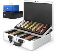 ACROPAQ Caisse monnaie Professionnelle 30x25x9cm- Coffret Monnaie Acier- Monnayeur, 2 clés, Compartiments à monnaie- Poignée