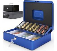 ACROPAQ Caisse monnaie 30x24x9cm- Coffret Monnaie en Acier- Monnayeur, 2 clés, Compartiments à monnaie- Poignée de Transport