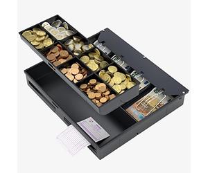 ACROPAQ - Plateau de tiroir-caisse - Compatible avec tous les tiroirs-caisses de 41 cm de large, 36 x 32 x 6 cm, 4 compartiments pour monnaies et 8 compartiments pour billets - Noir