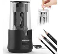 ACROPAQ Taille-crayon électrique - Pour crayons 6-12 mm, Pointe aiguisée et émoussée, Pointe fine en 3-5 secondes, Noir - Taille crayon avec reservoir