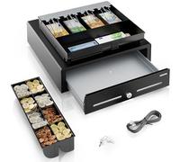 ACROPAQ Tiroir caisse - Compatible avec caisse enregistreuse RJ11, 4 compartiments monnaie & 8 billets, Tiroir métallique avec insert amovible, (42 x 41 x 12 cm) Boîtier en métal robuste - Caisse