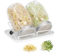 Acrrynii Germoir pour Graines à Germer en Verre, 2 x 1000ml Bocal de Germination avec Couvercle en Acier Inoxydable, Support Réglable et Plateau Blanc, pour Lentilles, Alfalfa, Haricots Mungo