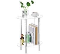 Acrylic Bedside Table - 2 Tier Oval Slim Side Table | Transparent Narrow | 40x20x50cm Transparent Acrylic, 0.5cm Thick Boards, 2 Tier Oval Design, Slim Space Saving Side Table for Bedrooms, Sofas and