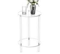 Acrylic Drink Table - 19.69 Inches Clear Acrylic Round Side Table, Transparent End Tables Metal Frame Design | Small Space Side Tables For Living Room, Bedroom, Workplace, Sofa Drink Stand, Modern