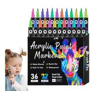 Acrylic Paint Markers Set, Double-Tip Permanent Art Pens for Rock Painting - Vibrant Fade-Resistant Markers for Artists & Crafters on Glass, Wood, Canvas, Ceramic & Paper (12-24 Colors), 16.5x0.9cm
