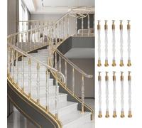 Acrylic Stairs Balusters Post,Transparent Railing Posts for Indoor Decks | Clear Stair Balusters Floor Mount,Stair Spindles with Base & Screws,for Deck/Balcony/Outdoor(Gold 10pcs,100cm/39.3in)