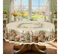 acsewater Nappe de Pâques Ronde Lapins et œufs Ø 180 cm Nappe Florale Lavable résistante à l'eau décorations de Pâques