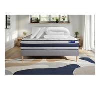 Pack prêt a dormir matelas Ressorts ensaches + Memoire de forme ACTIFLEX ERGO 160x200 + sommier KIT gris +2oreillers+couette