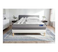 Pack prêt a dormir matelas ACTILATEX 140x200cm a MÉMOIRE DE FORME + LATEX + sommier KIT blanc + 2 oreillers + couette