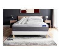 Pack lit complet 180x200 cm - Matelas + Sommier Blanc (en kit) + 2 oreillers + Couette - Actilatex P