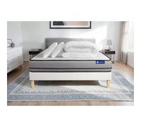 Pack prêt a dormir matelas ACTIMEMO 140x200cm a MÉMOIRE DE FORME 3zones de confort + sommier KIT blanc + 2 oreillers +couette
