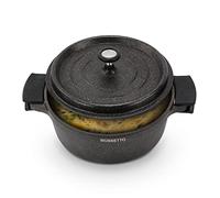ACTIV CUISINE Cocotte en fonte ronde induction Marmite en fonte 7 Litres 28cm Fonte d'Aluminium, Revêtement Anti-adhésif Aspect Pierre, Avec Couvercle Coussinets en Silicone Amovibles, Noir
