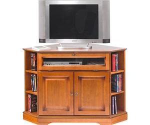ACTUAL DIFFUSION Alsace Meuble TV d'angle 2 Portes 1 Abattant plaqué Merisier, Bois, 77,5x114x77 cm